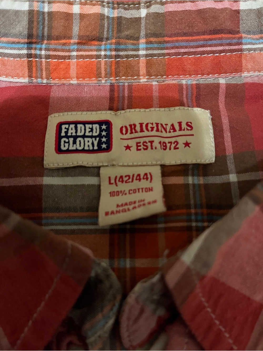 Faded Glory Red and Brown Plaid Button-Down Shirt